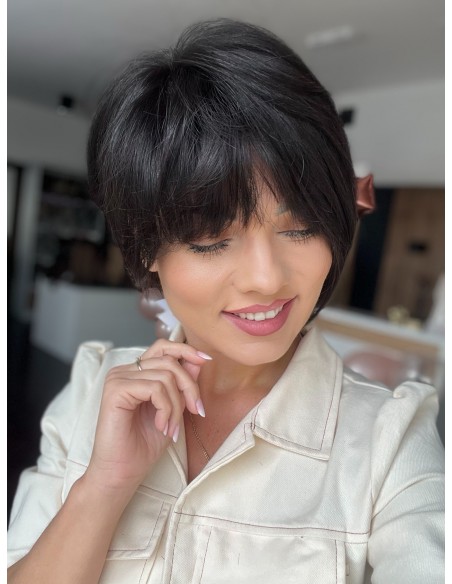 Kris brąz K1-Krótka asymetryczna  peruka z włosów naturalnych