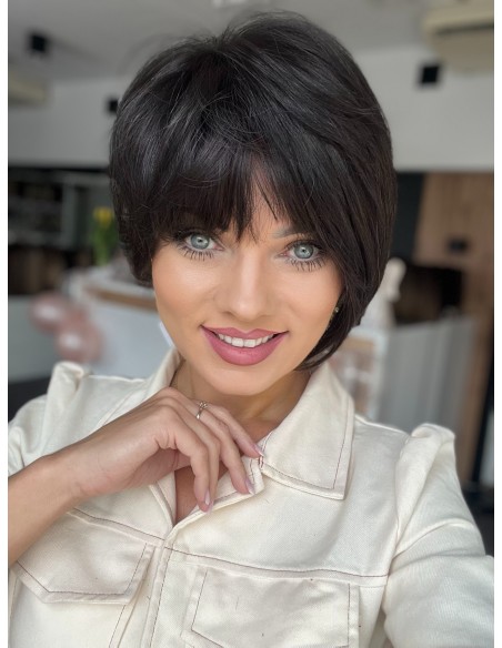 Kris brąz K1-Krótka asymetryczna  peruka z włosów naturalnych