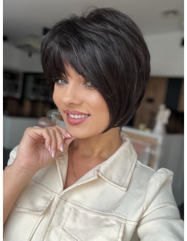 Kris brąz K1-Krótka asymetryczna  peruka z włosów naturalnych