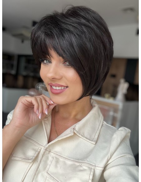 Kris brąz K1-Krótka asymetryczna  peruka z włosów naturalnych