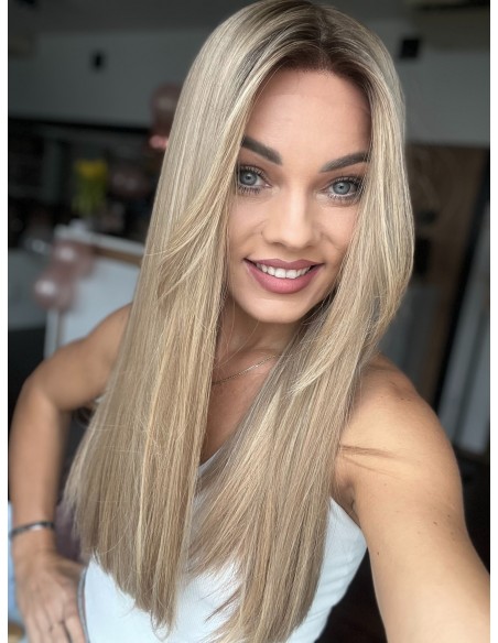 MILENA 55CM "M" DŁUGA PERUKA Z WŁOSÓW NATURALNYCH  PREMIUM  -MIKROSKÓRA