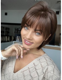 Ila K2 z grzywką+mikroskóra-Krótka peruka z włosów naturalnych 2