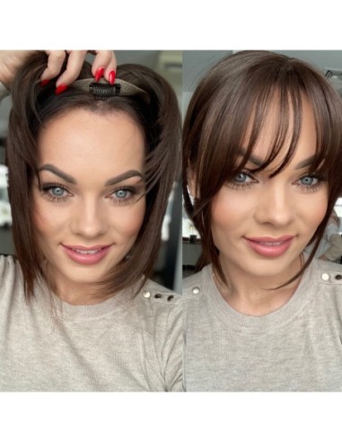 Grzywka z włosów naturalnych czekoladowy brąz