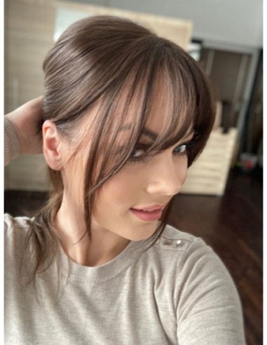 Grzywka z włosów naturalnych czekoladowy brąz