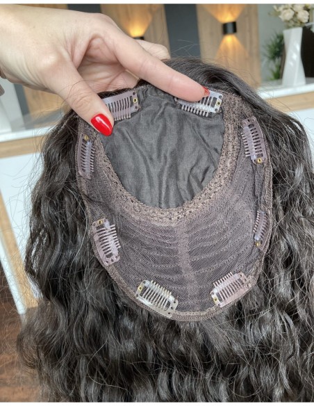 "INA 40 CM Z GRZYWKĄ" TOPPER Z WŁOSÓW NATURALNYCH  KRĘCONYCH