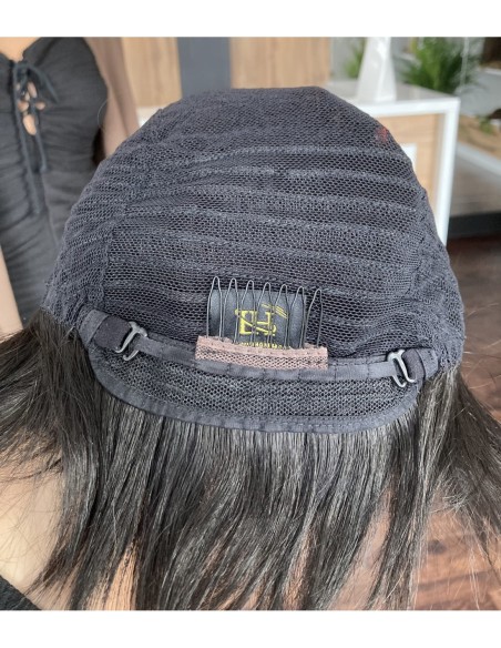 Kris brąz 1B-Krótka peruka z włosów naturalnych  z grzywką